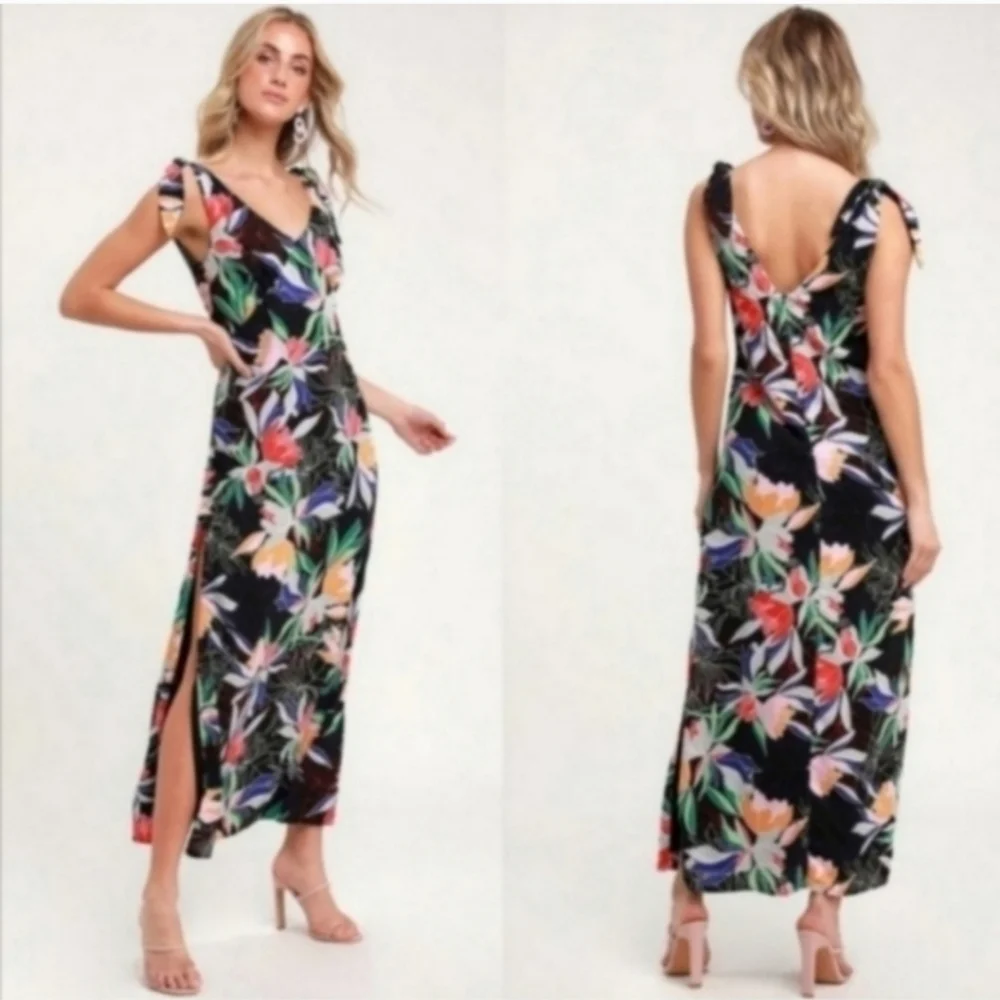 Lulus Multi Floral Black Maxi Dress - Picture 3 of 6